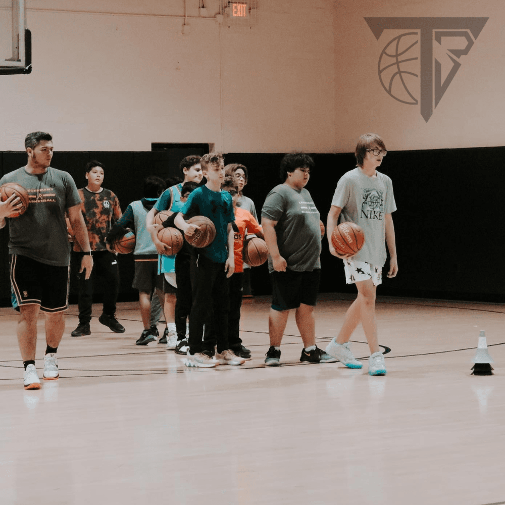 Young basketball player training