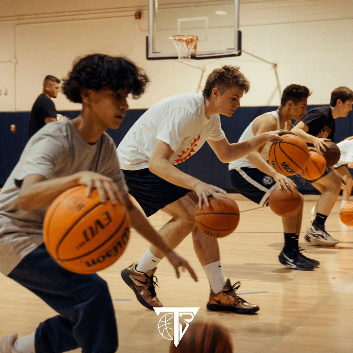 Young basketball player training